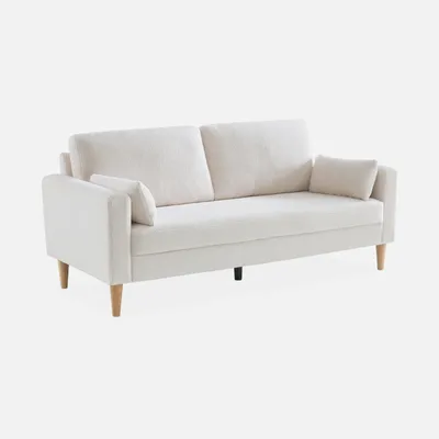 Produktbild von sweeek - 3-Sitzer-Sofa mit Bouclé Teddystoff und Holzbeinen - Creme