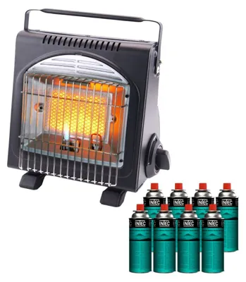 Image de Chauffage à Gaz Portable 1700W Fuego + 8 Cartouches Butane EN417 Piezo HSC ODS Anti-Basculement INTEC