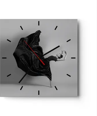 Produktbild von Wanduhr - Quadrat - Glasuhr - Tanz Schwarz Kleid - 40x40cm - Schleichendes Uhrwerk - Lautlos - zum Aufhängen bereit - Dekoration Modern - Wanddekoration aus Glas - C3AC40x40-4869