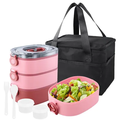 Image de Boîte à lunch 3 en 1 avec couverts et compartiments