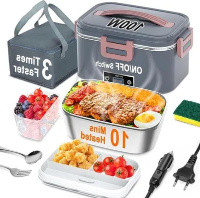 Productafbeelding van Famanu Elektrische Lunchbox, 100W - Draagbare 3-in-1 verwarmingsbox met roestvrijstalen container