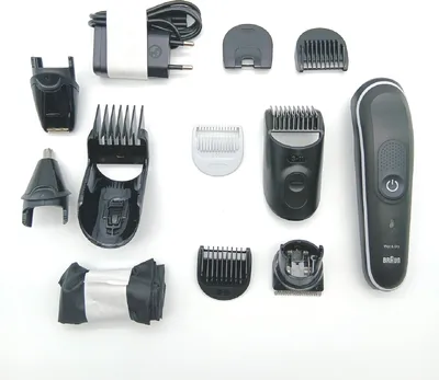 Produktbild von Braun 9-in-1 Styling-Set 5 MGK5410 Bart, Körper, Haar. Mit 100 Min. Akkulaufzeit, Aufbewahrungsbeutel, in Grau, Schwarz, Metall, Kunststoff, 1 mm, 2,1 cm, Universal, Bart, Ohr, Gesicht, Nase