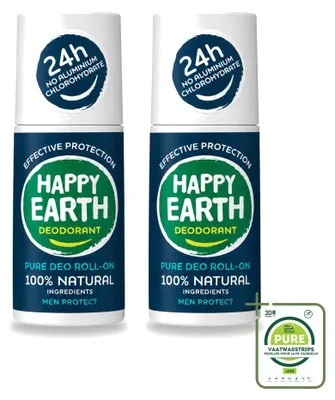 Zdjęcie produktu dla 2 sztuki dezodorantu w sztyfcie dla mężczyzn Happy Earth Protect - 100% naturalny - 75 ml - opakowanie zbiorcze