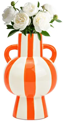 Produktbild von Blumenvase bunt gestreift, orange weiß in Ø 15x24 cm