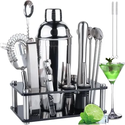 Produktbild von Cocktailset - 17-teiliges Barkeeper-Set - Edelstahl - mit Ständer