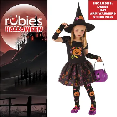 Productafbeelding van Rubies S8349S, Carnaval kostuum, Kinder, Dames, Halloween, Heks, Zwart