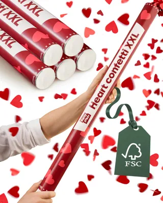 Produktbild von Partyjoker 5er Set Konfettikanone Herzen Rot XXL - Extra Groß & Extra viel Konfetti - Konfetti - 5-8 Meter Konfettistrahl
