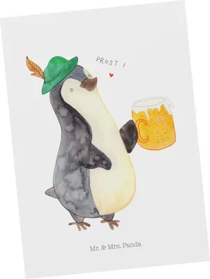 Produktbild von Mr. & Mrs. Panda Postkarte Pinguin Bier - Weiß - Geschenk, Grußkarte, , Beschwippst, Feierabend, Postkarten, Fotokarte, Ansichtskarte, Ansichtskarten