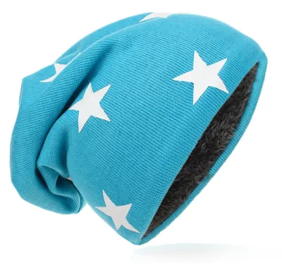 Produktbild von Kinder Strick Beanie Weiss Stern Blau M