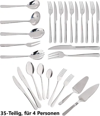 Produktbild von JUNG Besteck-Set Alpina Tafelbesteck 4 Personen, Besteckset Besteck 35 tlg, Edelstahl, 4 Personen, Spülmaschinenfest, Tischbesteck, Menübesteck