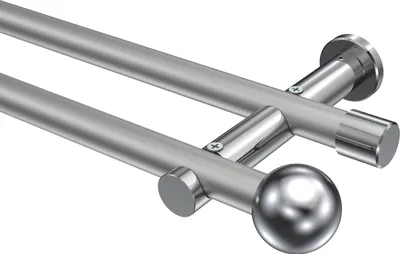Produktbild von Interdeco Gardinenstange / Vorhangstange Silbergrau / Chrom, Typ Platon Luino (Kugel) ohne Ringe, 20 mm Ø 2-läufig, 220 cm