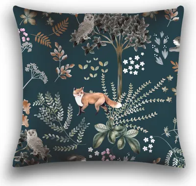 Produktbild von Dekorativer Kissenbezug FUCHS UND HASE 40x50 cm, dunkelgrün