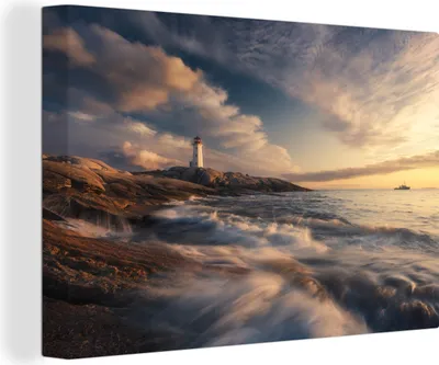 Obrázok produktu pre MuchoWow® - Plátno - Západ slnka - More - Maják, nástenná maľba, nástenné dekorácie obrazy obývacia izba, 60x40cm