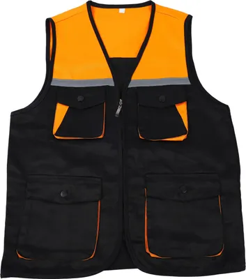 Produktbild von Reflex-Warnweste mit 4 Taschen | XXL, schwarz/gelb, Farbblock, Front-Reißverschluss – hohe Sichtbarkeit für Nachtarbeit & Baustelle