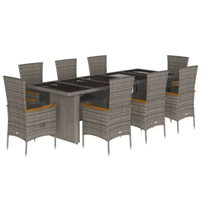 Image de vidaXL Salon de jardin 9 pièces avec coussins Gris Poly Rattan