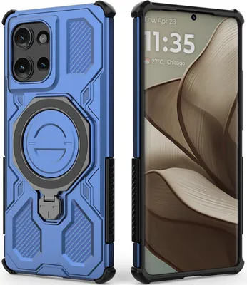Immagine prodotto di Resistente cover per cellulare per Motorola Edge 50, robusta custodia con supporto ad anello, supporto magnetico e supporto Blu