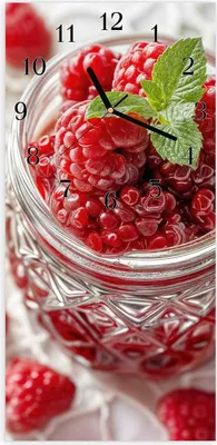 Produktbild von Wanduhr aus Glas mit Motiv Himbeerglas- 30 x 60 cm - inkl. Aufhängesystem
