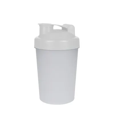 Produktbild von Shaker "Protein" 0,40 l - Fitness Shaker für Eiweiß- & Sportgetränke mit herausnehmbarem Sieb - Schüttelbecher für perfekte Vermischung - transluzent/weiß