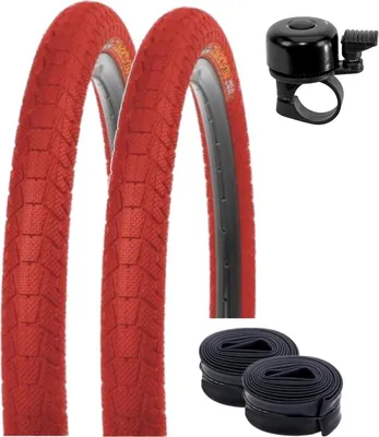Produktbild von 2 x Kenda 20" Krackpot K-907 Fahrradreifen in Rot 50-406 (20 x 1,95) + 2 passende Schläuche AV inkl. maxxi4you Fahrradklingel