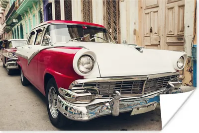 Produktbild von MuchoWow® Poster Oldtimer mit weißer und roter Farbe 180x120 cm - Fotoplakat