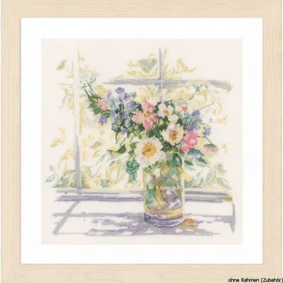 Produktbild von Lanarte Kreuzstichset "Blumen in zartem Licht Leinen", Zählmuster