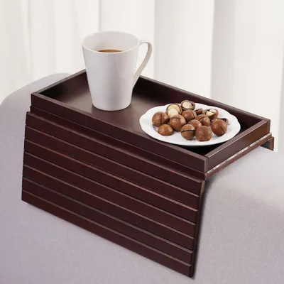 Image de Tablette pour canapé, dimensions 47 x 34 cm, couleur marron foncé