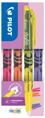 Produktbild von PILOT FriXion Light 4er Set Neon Textmarker – radierbar, Stiftform, Keilspitze