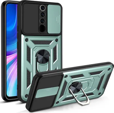 Produktbild von Redmi Note 8 Pro Hülle mit 360° Drehbarer Magnetische Ring Ständer Halter Dia Kameraschutz TPU Bumper Silikon Schutzhülle für Xiaomi Redmi Note 8 Pro Grün