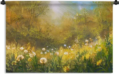 Produktbild von MuchoWow® Wandteppich Wandbehang Blumen - Sommer - Aquarell 150x100 cm Tapisserie Dekoration Wandtuch - Waschbar - Tapisserien - Wand-Decke