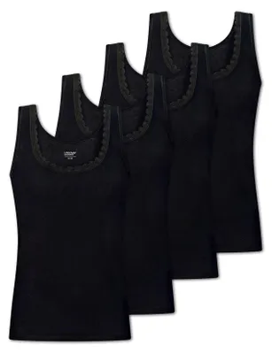 Produktbild von Uncover by Schiesser Damen Unterhemd Baumwolle Lace 4-Pack schwarz - Größe M