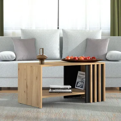 Immagine prodotto di Dmora Tavolino da Salotto Tricerro 90x50x46h cm Marrone Rovere Nodi, un Vano Forma Rettangolare