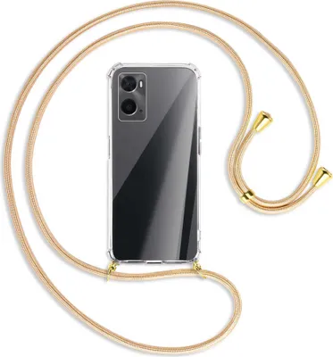 Produktbild von Handykette Backcover-Schutzhülle mit Band (Metall goldfarben) für Oppo A76 - Goldkordel