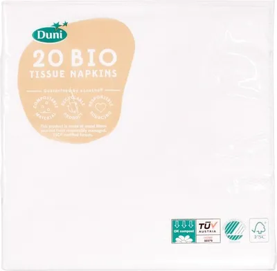 Productafbeelding van Duni 104030 Servietten 3lagig Tissue Uni weiß, 33 x 33 cm, 20 Stück