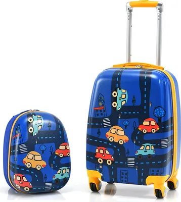 Produktbild von Kinderkoffer Set 2tlg., Kinder Trolley Set, Kindergepäck Reisetrolley Reise Koffer für Kinder, Kinderkoffer mit Rucksack, 18 Zoll + 12 Zoll (Auto-Muster)