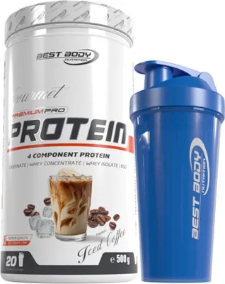 Produktbild von Best Body Nutrition - Gourmet Protein - Iced Coffee - 500 g Dose + Shaker