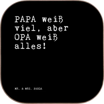 Produktbild von Mr. & Mrs. Panda Untersetzer für Gläser PAPA weiß viel, aber... - Schwarz - Geschenk, Tischuntersetzer, Familie, Spruch Sprüche Weisheiten Zitate Lustig Weisheit Worte