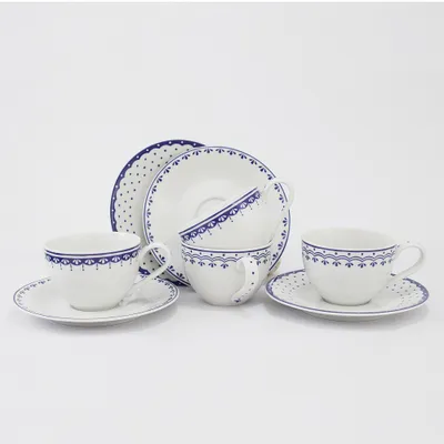 Zdjęcie produktu dla Zestaw filiżanek i spodków, 0,20 l, HyggeLine, niebieski, Leander, czeska porcelana, 4 szt