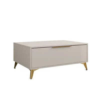 Produktbild von MIRJAN24 Couchtisch Xylix 1SZ, Kaffeetisch mit Schublade, Griff und Füße aus Metall in der Farbe Gold (Farbe: Sandbeige)