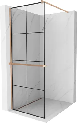 Image de Mexen Kioto+ paroi de douche avec étagère Walk-in 80 x 200 cm, motif noir, laiton brossé - 800-080-121-65-77