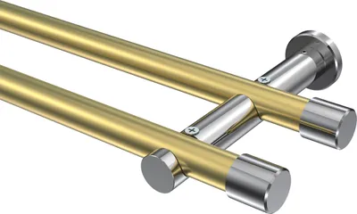 Produktbild von Interdeco Gardinenstange / Vorhangstange Messing-Optik / Chrom, Typ Platon Santo (Kappe) ohne Ringe, 20 mm Ø 2-läufig, 160 cm