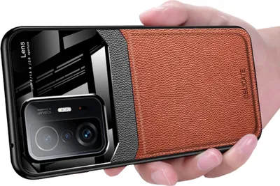 Obrázek produktu pro Xiaomi 11T Pouzdro, Hybridní TPU Nárazník, Protiskluzové, Kožené Pouzdro s Texturou Litchi a Skleněnou Ochrannou pro Xiaomi 11T / 11T Pro Hnědý