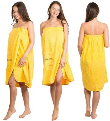 Obrázek produktu pro Ibenzoa® Sáň na saunu pro dámy, 100% bavlna, žlutá barva, velikost S-XXL, cca 75 cm, zapínání na suchý zip a gumička v pase, boční kapsa, lze prát na 60°C, vhodná do sušičky, Öko-Tex Standard 100