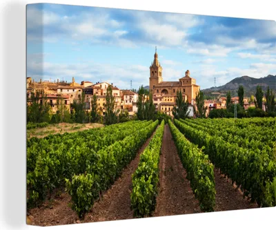 Produktbild von OneMillionCanvasses® - Leinwandbilder - 140x90 cm, Weinberg vor einem Schloss, Wandbilder Kunstdruck Wanddekoration - Foto auf Leinwand - Gemälde auf Holzrahmen