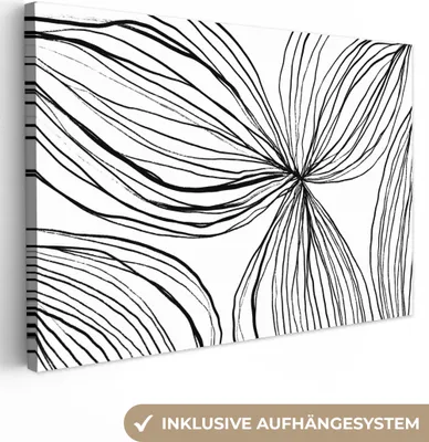 Produktbild von MuchoWow® - Leinwandbilder - Kunst - Linien - Weiß - Schwarz, Wandbild, Wanddeko Bilder Wohnzimmer, 90x60 cm