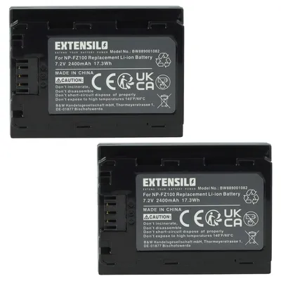 Produktbild von EXTENSILO 2x Akku kompatibel mit Sony Alpha A7S III, A9R, A9S, A9, ILCE-6600, ILCE-7M3, ILCE-7M3K, ILCE-6700, A7 V Kamera (2400 mAh, 7,2 V, Li-Ion)