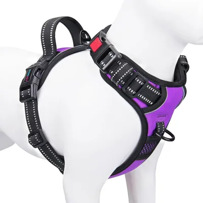 Produktbild von Hundegeschirr ohne Ziehen für kleine Hunde, reflektierend, verstellbar, mit Griff, L, Violett