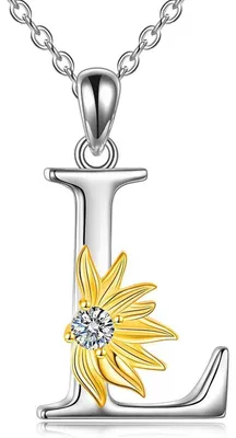 Immagine prodotto di Collana con ciondolo a forma di girasole e iniziale, in argento sterling 925, per donne e ragazze