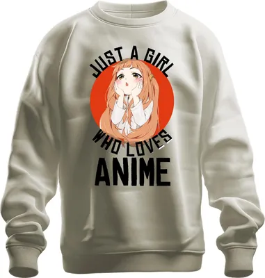 Produktbild von JUST A GIRL WHO LOVES ANIME Anime Mädchen Otaku Manga Kawaii Fan Uni Sweatshirt Pullover, Natur, 3XL
