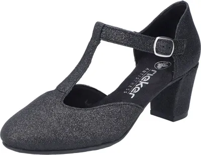 Produktbild von Rieker Damen Pumps T-Riemen T-Steg Blockabsatz 41087, Größe:38 EU, Farbe:Schwarz