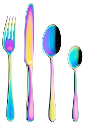 16-tlg. Besteckset Regenbogen, Edelstahl, 4 Messer, 4 Gabeln, 4 EL, 4 TL